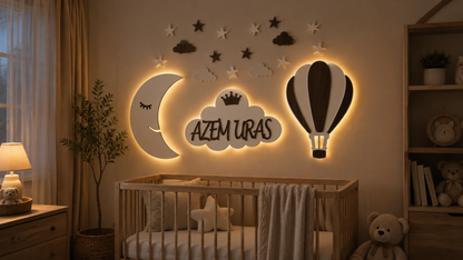 Kişiye Özel Ay, Bulut ve Balon LED Dekor